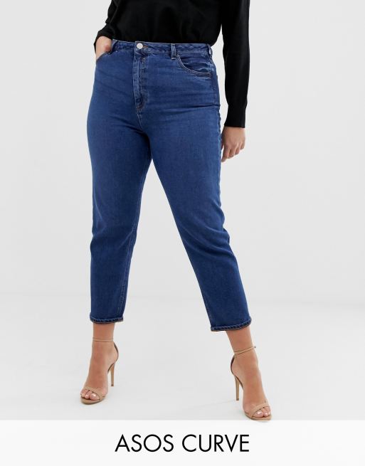 ASOS DESIGN Curve – Farleigh – Ciemnoniebieskie dopasowane jeansy mom fit z podwyższonym stanem