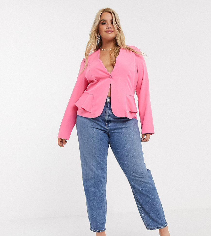 ASOS DESIGN - Curve - Farleigh - Gerecyclede smalle mom jeans met hoge taille en vintage wassing-Blauw