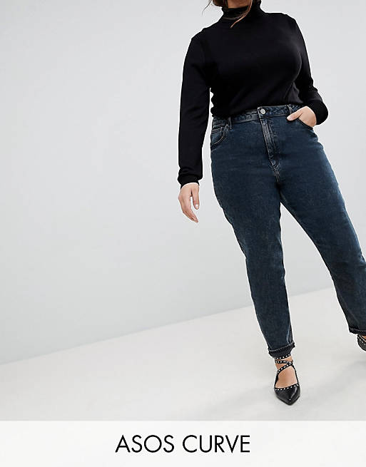 ASOS DESIGN Curve Farleigh high waist slim mom jeans in valentine mottled blue/black wash