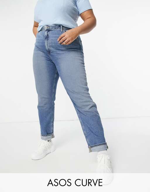ASOS DESIGN Curve Farleigh – Jeansy mom z podwyższonym stanem o dopasowanym kroju i z efektem średniego sprania