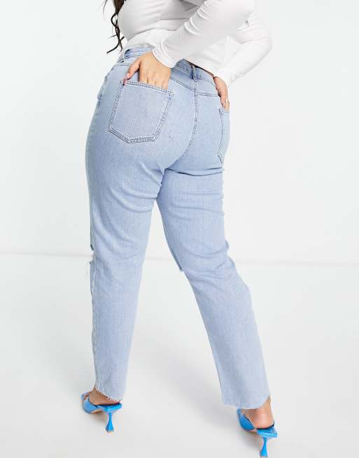 ASOS DESIGN Curve – Farleigh – Klarblå slim mom jeans med hög midja och revor, 2 av 4