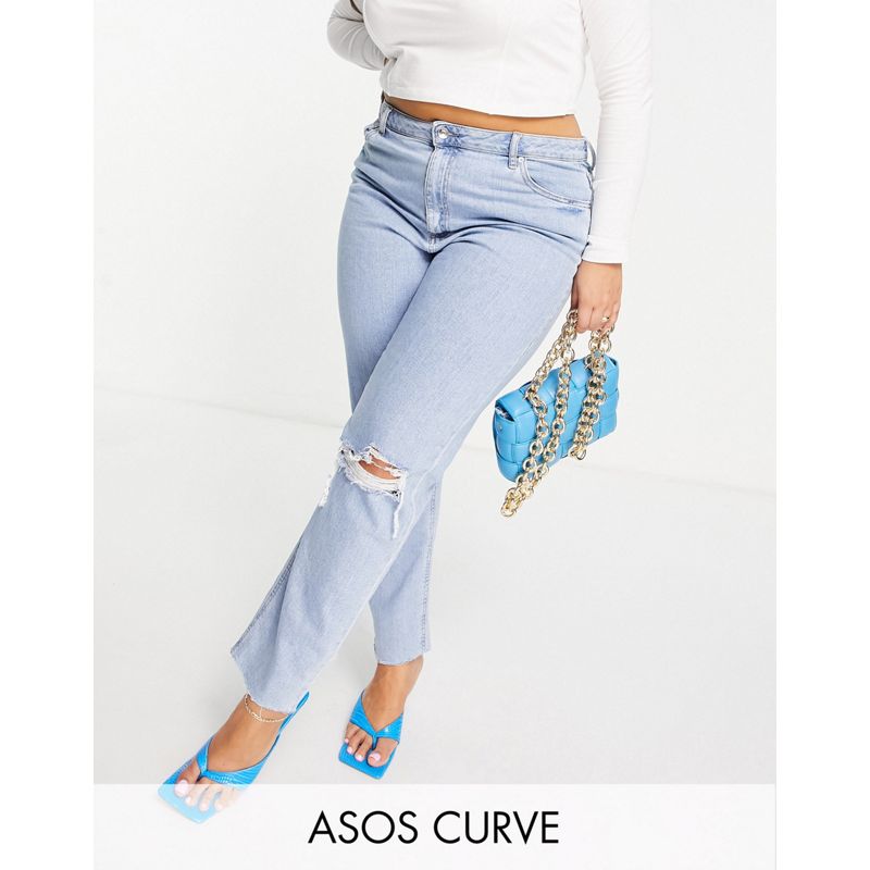Jeans yYHSf DESIGN Curve - Farleigh - Mom jeans slim a vita alta lavaggio chiaro blu con strappi