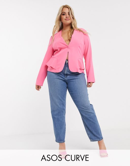 ASOS DESIGN Curve – Farleigh – Niebieskie dopasowane mom jeans z bawełny z recyklingu w stylu retro