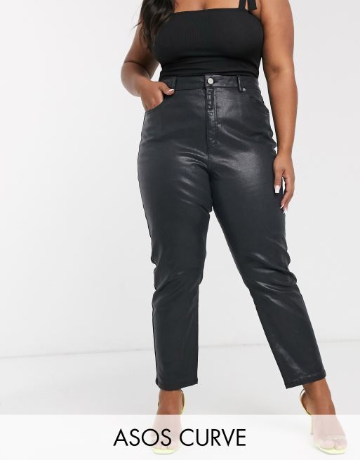 Evesham Nj Design Curve Farleigh Schmale Mom Jeans Mit Hohem Bund In Schwarz Beschichtet Evesham Nj