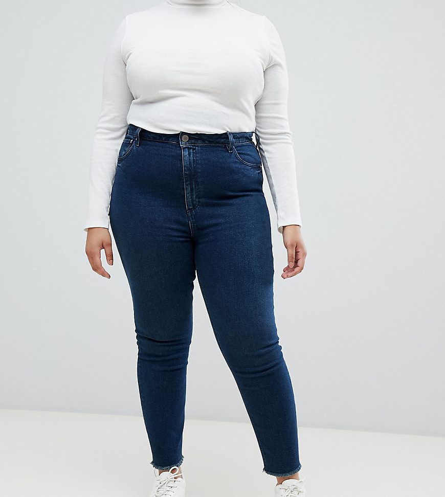 ASOS DESIGN Curve - Farleigh - 'Slim' mom jeans met hoge taille in donkerblauwe London-wassing