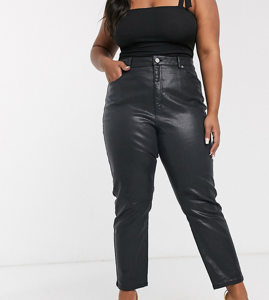 ASOS DESIGN Curve - Farleigh - 'Slim' mom jeans met hoge taille in zwart met coating