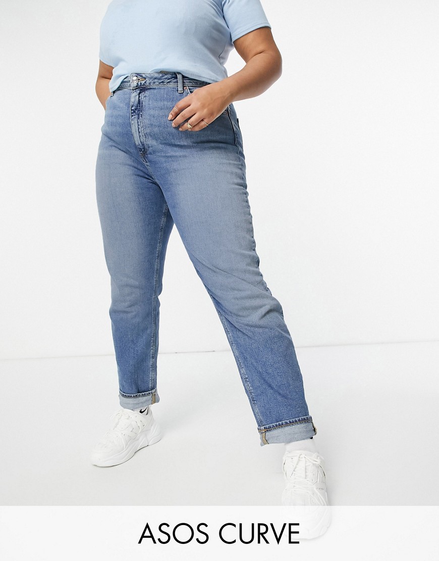 ASOS DESIGN Curve - Farleigh - Smalle mom jeans in authentic midwash-Blauw