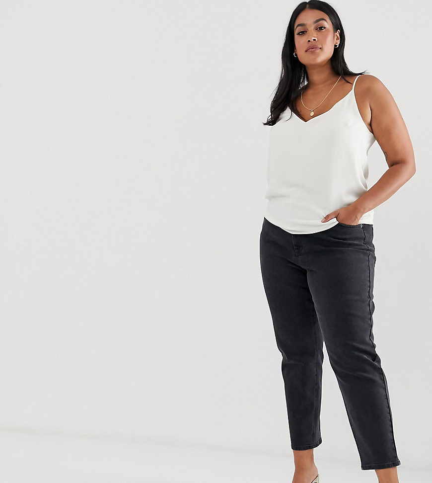 ASOS DESIGN Curve - Farleigh - Smalle mom jeans in zwarte wassing