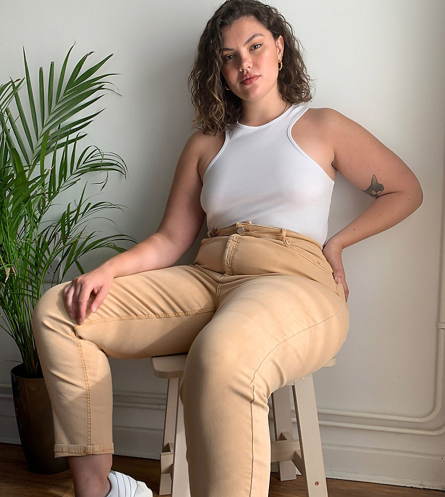ASOS DESIGN Curve - Farleigh - Smalle mom jeans met hoge taille in oranje