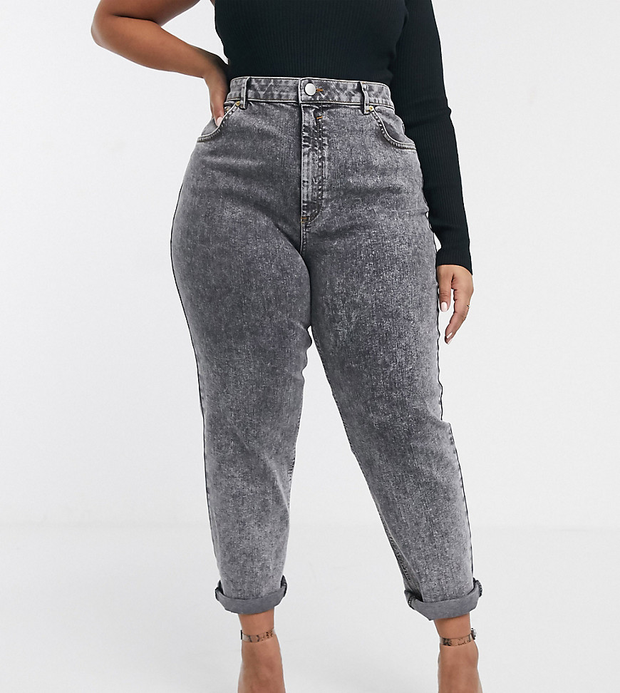 ASOS DESIGN Curve - Farleigh - Smalle mom jeans met hoge taille in zwart met acid wash