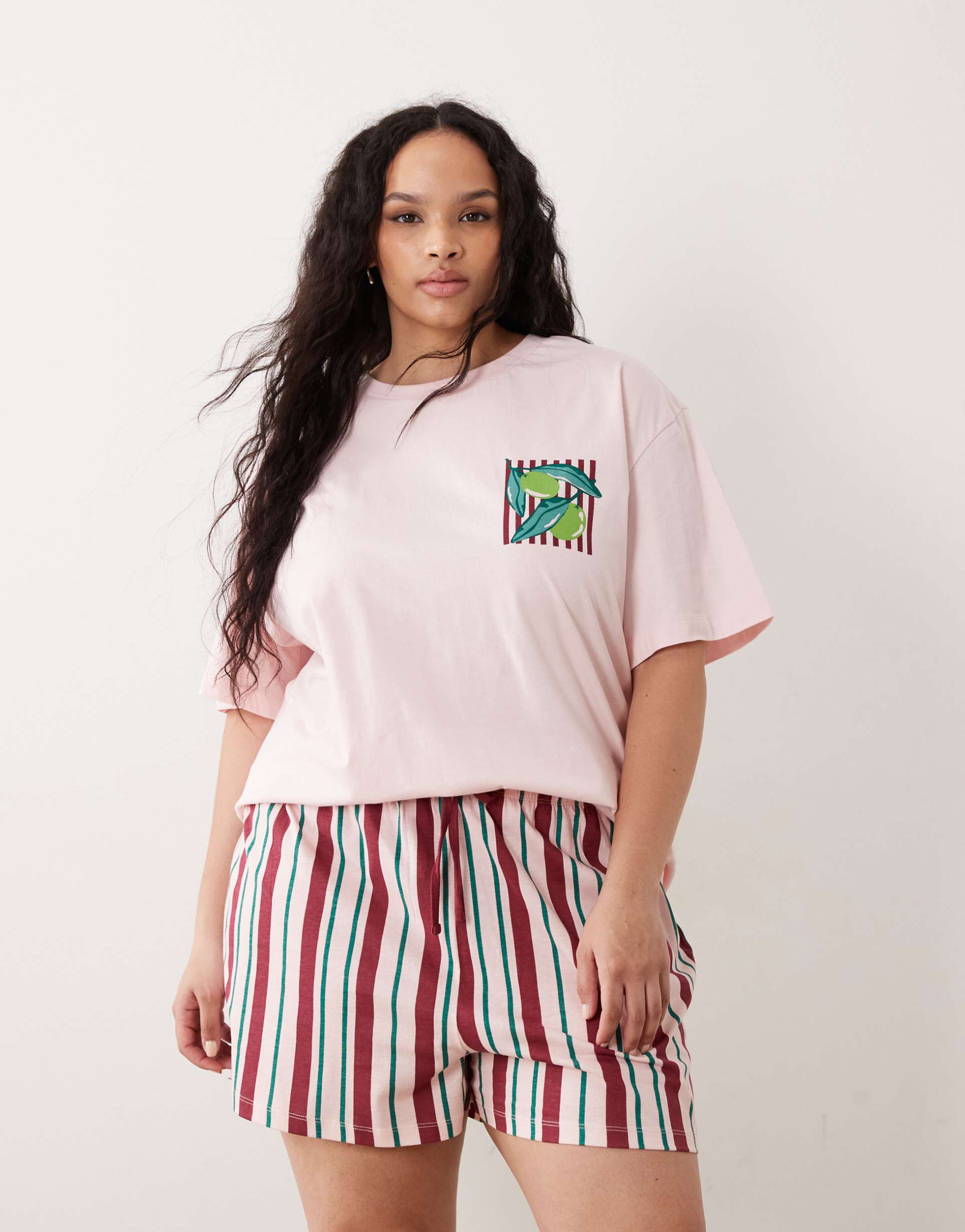 asos design curve farmers market oversized tee and shorts pajama set in pink