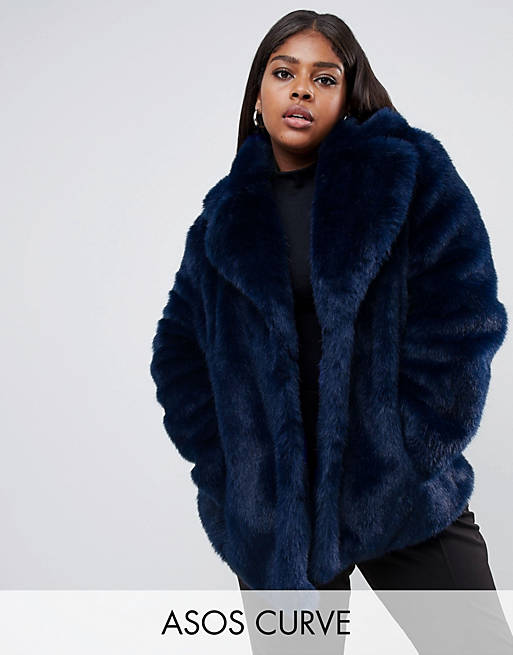 ASOS DESIGN Curve faux fur coat with collar detail