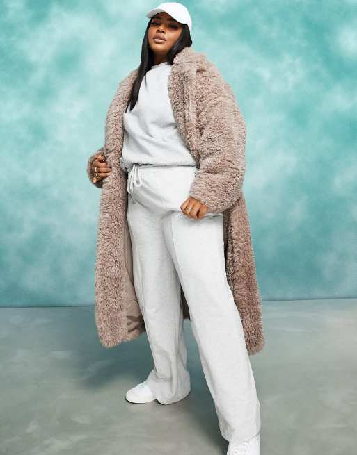 ASOS DESIGN Curve faux fur hero longline maxi coat in mauve