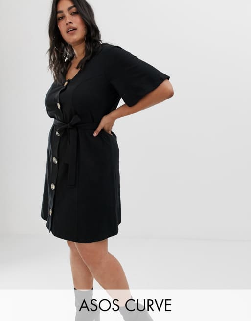 ASOS DESIGN Curve faux horn button through mini tea dress