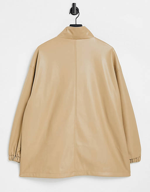 Women Curve faux leather bomber jacket in camel 