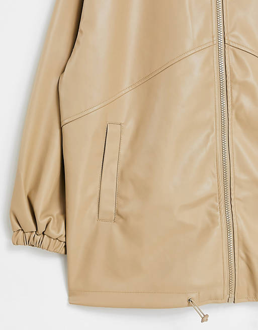 Women Curve faux leather bomber jacket in camel 