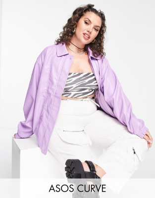 ASOS DESIGN Curve faux leather bomber jacket in purple - ASOS Price Checker