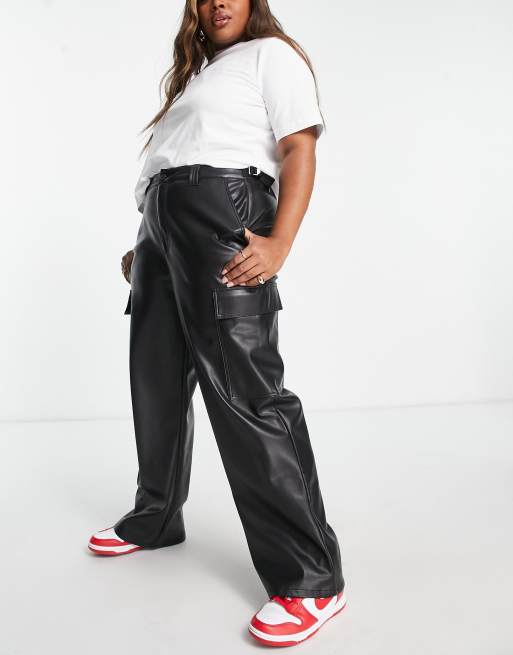 Curves Black Formal Wide Leg Cargo Trousers