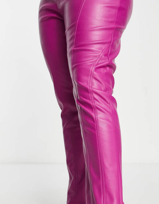 ASOS DESIGN faux leather cigarette pant with seam detail in berry