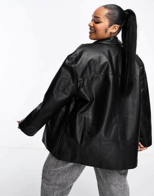 YOURS Curve Black Faux Leather Shacket