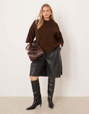 Asos Curve Asos Design Curve Faux Leather Longline Shorts In Blue