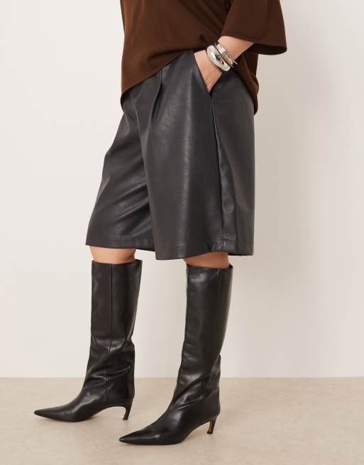 ASOS DESIGN Curve faux leather longline shorts in navy, 2 of 5