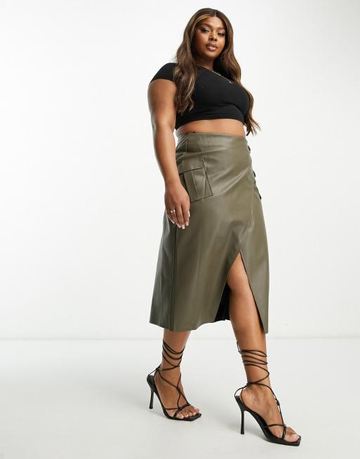 Faux leather midi on sale skirt with pockets