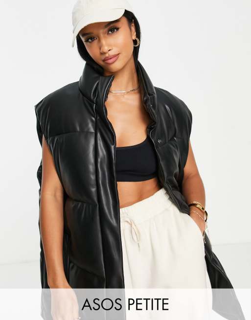 ASOS DESIGN Curve faux-leather puffer vest in black | ASOS