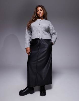 Asos Curve Asos Design Curve Faux Leather Seam Detail Maxi Skirt-black