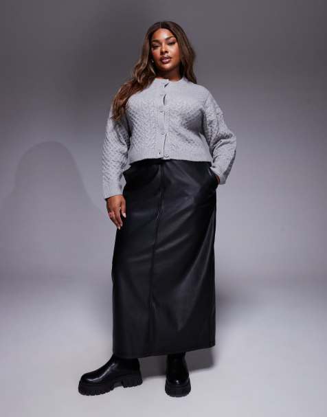 ASOS DESIGN Curve faux leather seam detailing maxi skirt - view 1