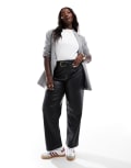 [ASOS Curve] ASOS DESIGN Curve faux leather straight leg pants in black 24 Black