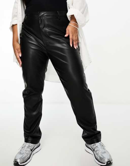 Topshop faux leather straight leg trouser in black