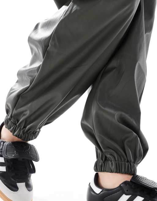 ASOS DESIGN Curve faux leather sweatpants in khaki ASOS