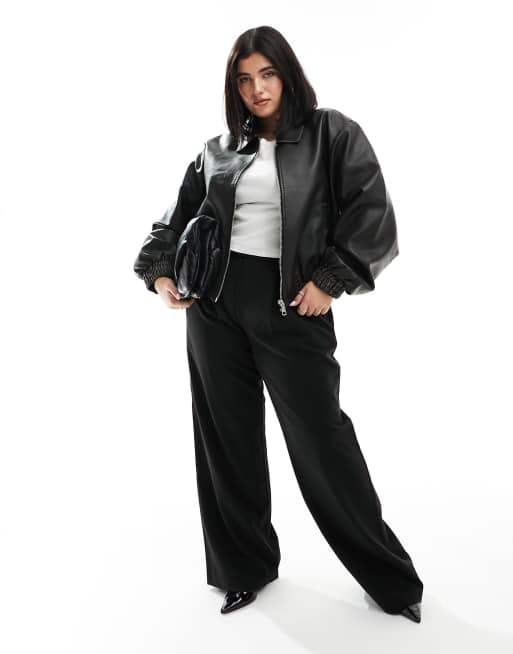 ASOS DESIGN Curve faux leather top collar detail jacket in washed black, 2 of 4