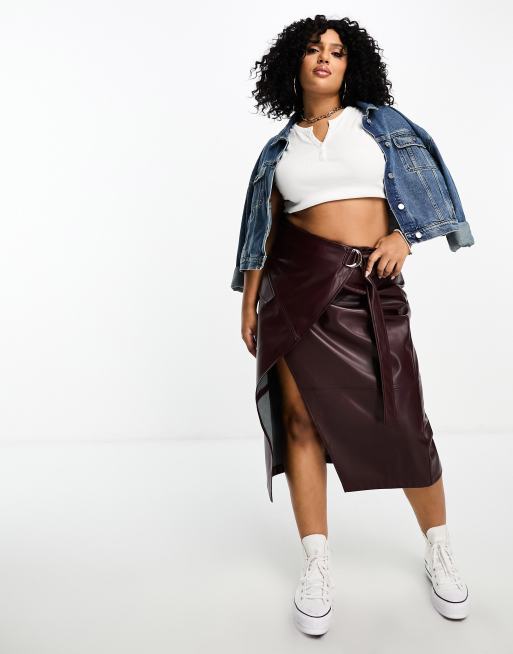 Plus size shop burgundy leather skirt