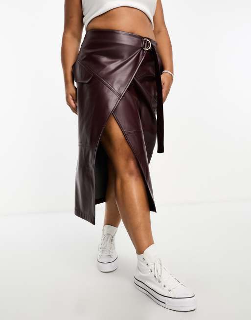 Asos faux outlet leather midi skirt