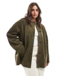 [ASOS Curve] ASOS DESIGN Curve faux suede car coat in olive-Green 18 Khaki