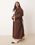 [ASOS Curve] ASOS DESIGN Curve faux suede funnel neck trench coat in chocolate-Brown XL chocolate