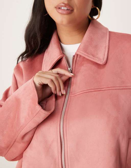 ASOS DESIGN Curve faux suede top collar jacket in dusty rose