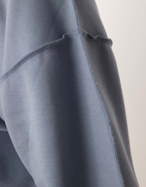 ASOS DESIGN Curve - Felpa blu in tessuto interlock con scollo a barchetta e cuciture a vista, 4 di 4