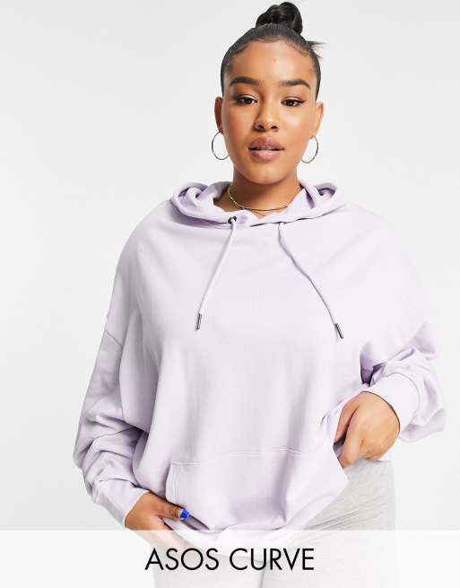 ASOS DESIGN Curve - Felpa boyfriend con cappuccio super oversize lilla in cotone - PURPLE