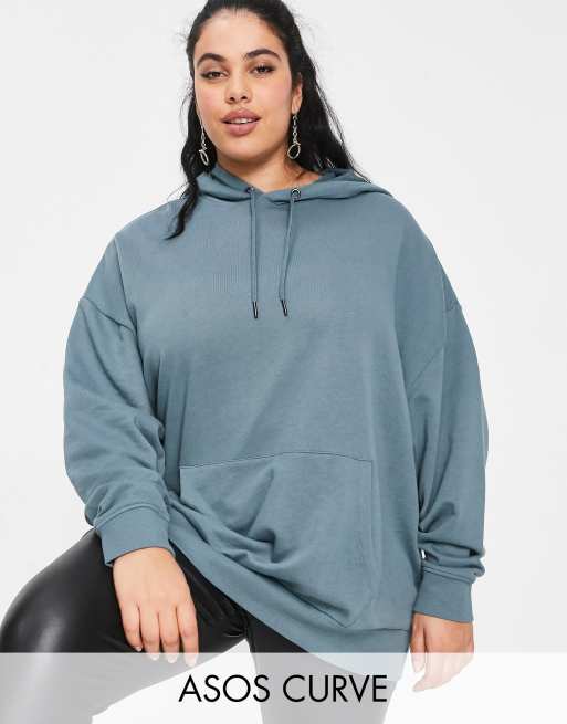 ASOS DESIGN Curve - Felpa con cappuccio boyfriend super oversize in cotone grigio delfino - GREY