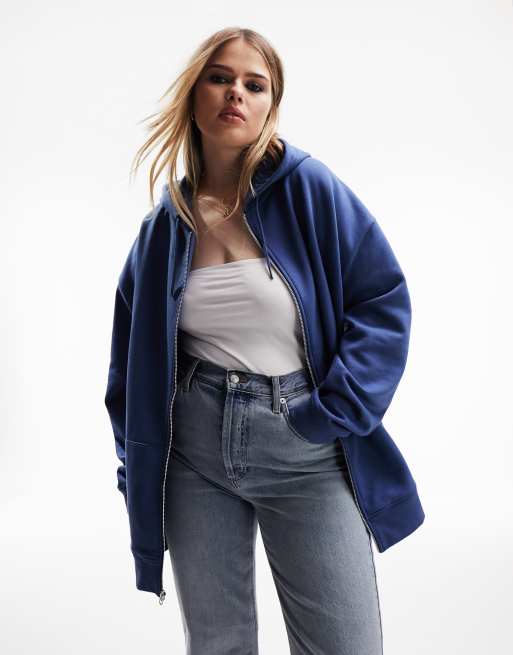 ASOS DESIGN Curve - Felpa con cappuccio oversize blu navy con zip
