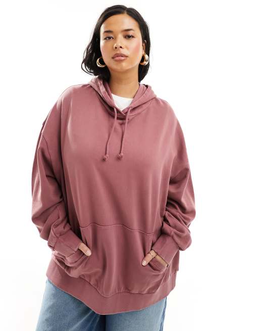 ASOS DESIGN Curve - Felpa con cappuccio oversize color melanzana slavato