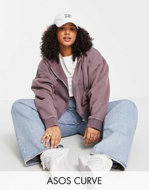 ASOS DESIGN Curve - Felpa con cappuccio oversize e cerniera lampo, colore viola slavato