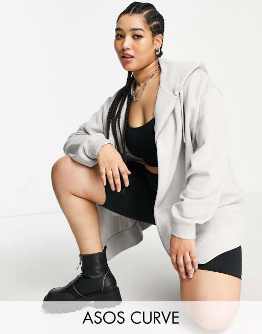 ASOS DESIGN Curve - Felpa con cappuccio oversize grigio chiaro con zip