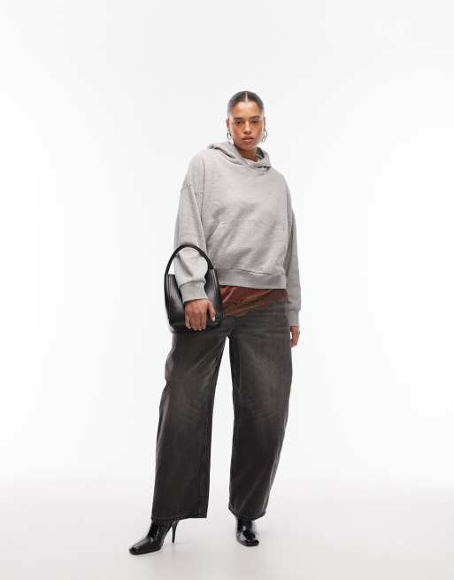ASOS DESIGN Curve - Felpa con cappuccio oversize grigio mélange con interno spazzolato, 3 di 4