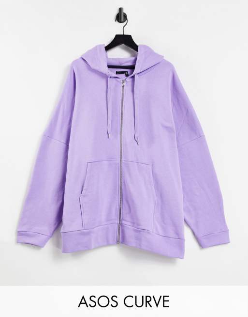 ASOS DESIGN Curve - Felpa con cappuccio super oversize con cerniera lampo lilla