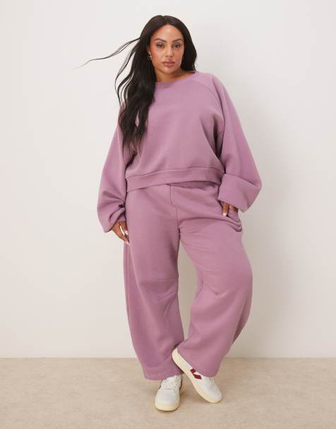 ASOS DESIGN Curve - Felpa con maniche a palloncino e joggers bombati rosa antico in coordinato - view 1