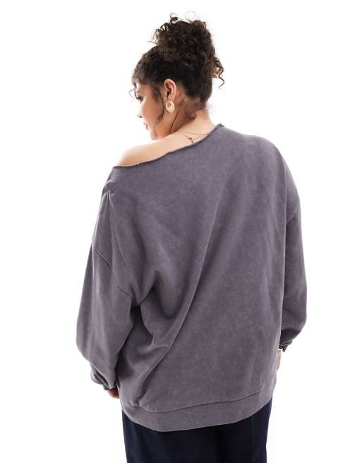 ASOS DESIGN Curve - Felpa con spalle scoperte ardesia slavato, 4 di 4
